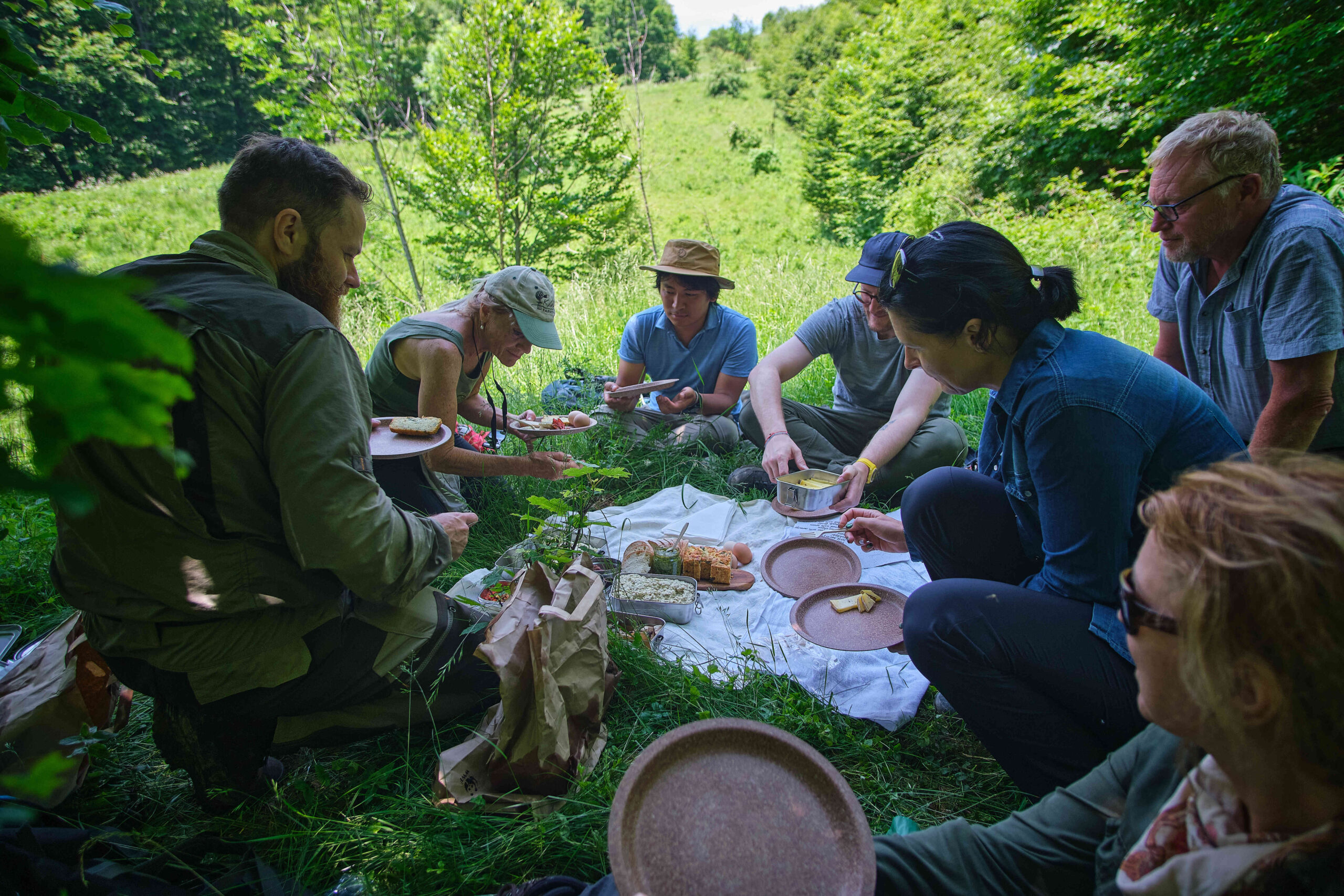 Groups of tourists taking a brunch in one of Rewilding Tours